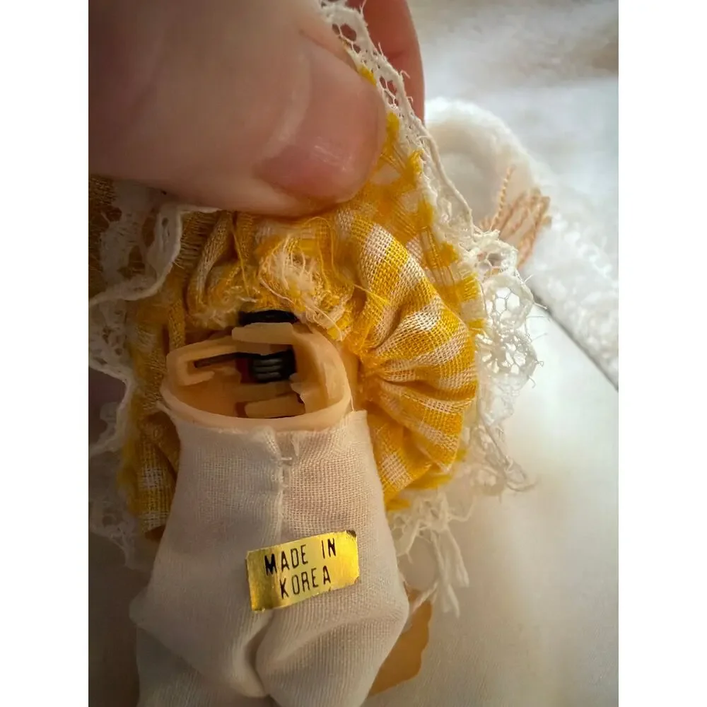 Vintage Clip-On Hugger Doll Made in Korea Yarn Hair Yellow Dress Plush Toy 8